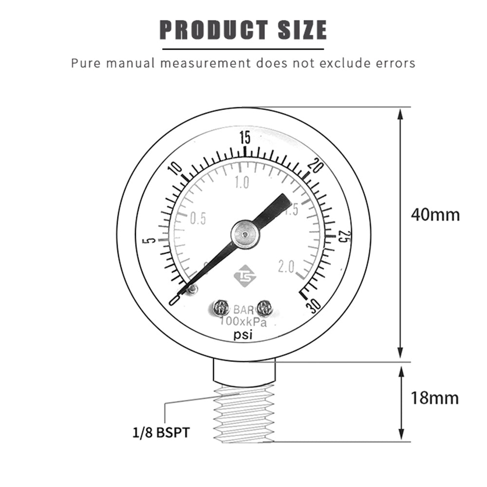 TS-Y50I 40mm Dial Gas Pressure Gauge 0-30 PSI / 0-2 Bar Range Stainless Steel Dual Scale Oil Water Pressure Gauge TS-Y50I 40mm Dial Gas Pressure Gauge 0-30 PSI / 0-2 Bar Range Stainless Steel Dual Scale Oil Water Pressure Gauge